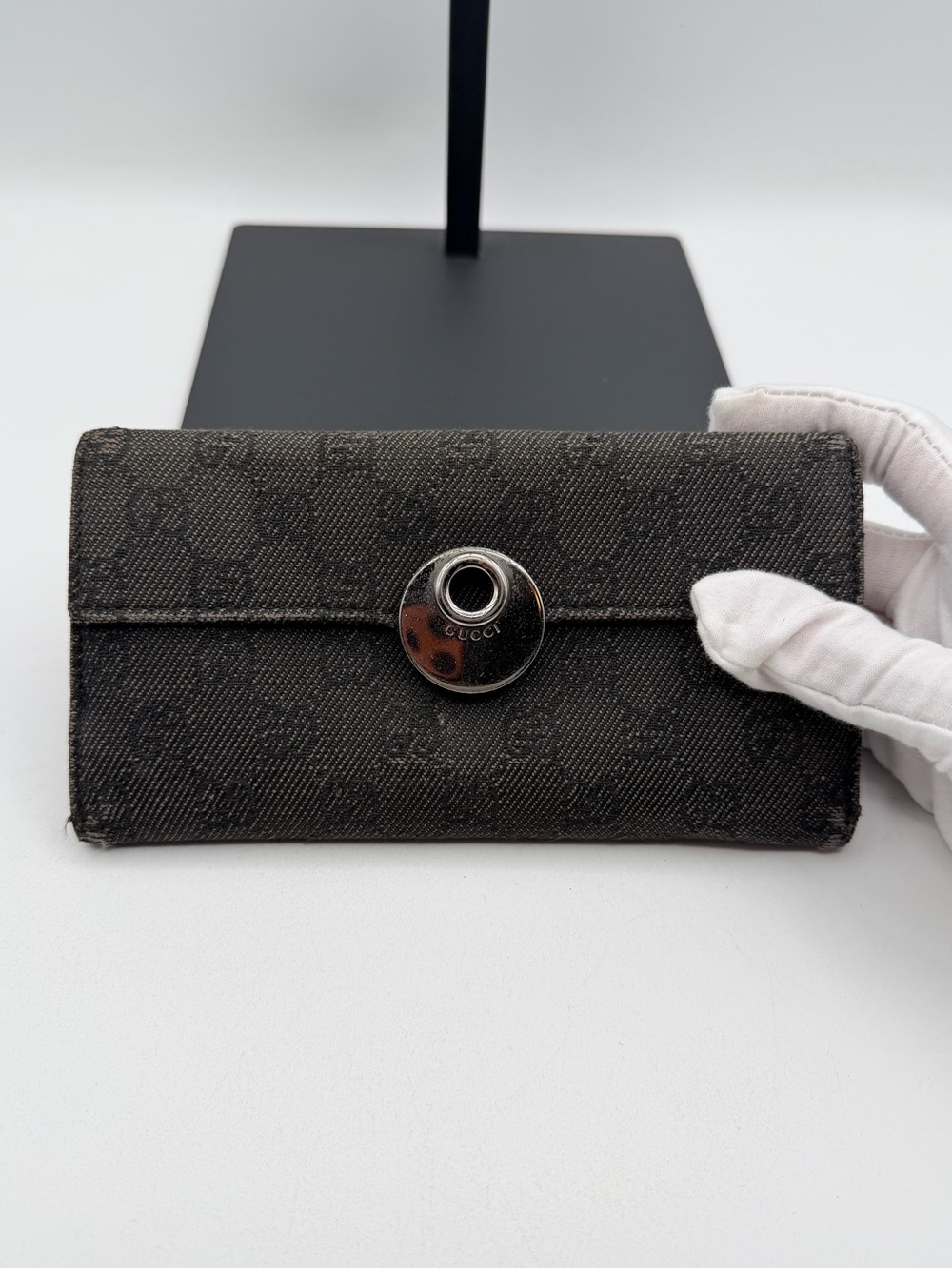 Gucci Long GG Silver Monogram Flap Wallet